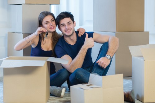 Removal van and moving boxes for an Edgware home move