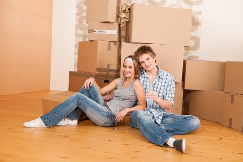 Office removals team preparing desks and boxes for an Edgware business move